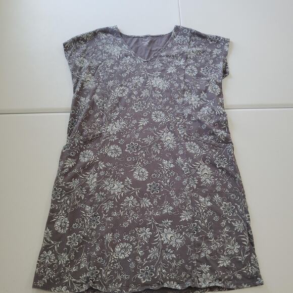 J Jill Dress Womens Large Gray Floral Pure Jill Easy Knit Two Pocket Cotton - Picture 1 of 8